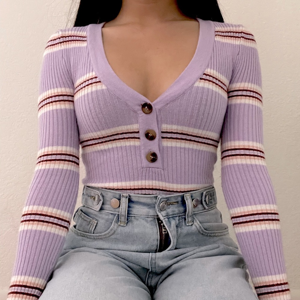 Lilac Striped Long-sleeved Bodysuit